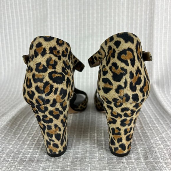 Anyi Lu Sandals 37.5 Nubuck Suede Leopard Open Toe Block Heels Shoes Electra 7 - Picture 5 of 14